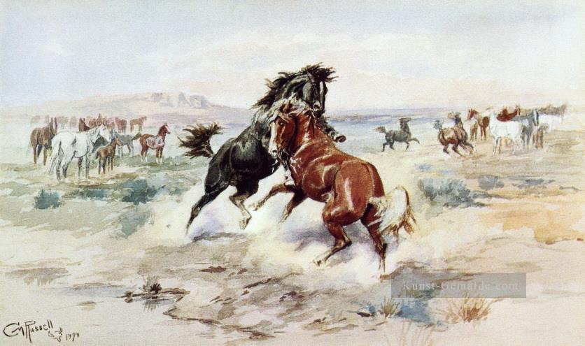 die Herausforderung 2 1898 Charles Marion Russell Indiana Cowboy Ölgemälde